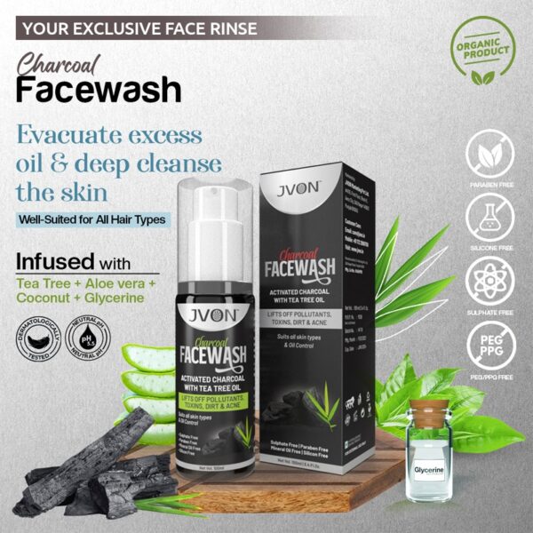JVON Activated Charcoal Face Wash-100ml - Image 4